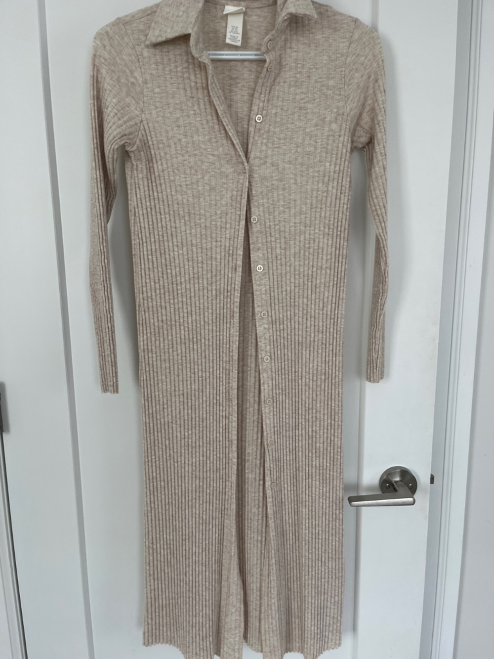 H&M Beige Ribbed Long Button-Down Dress